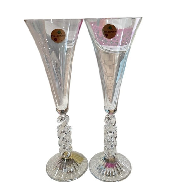 Cristal d Arques France 10 inch 2000 Millennium Champagne Flutes Set of 2 boxed - Picture 2 of 5